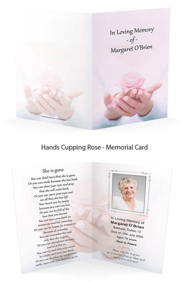 Hands Cupping Rose Memorial Card