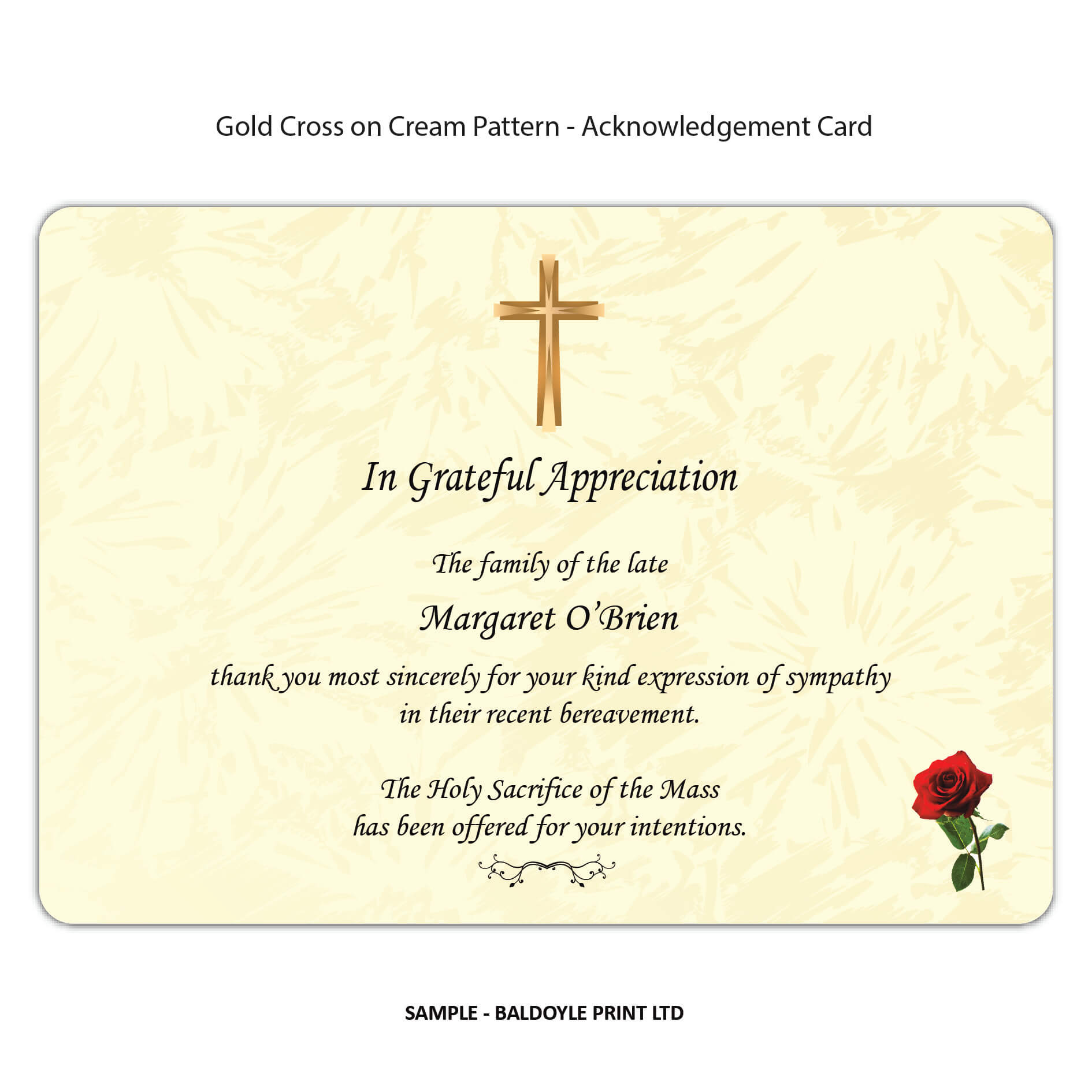 Gold Cross on Cream Pattern Acknowledgement Card