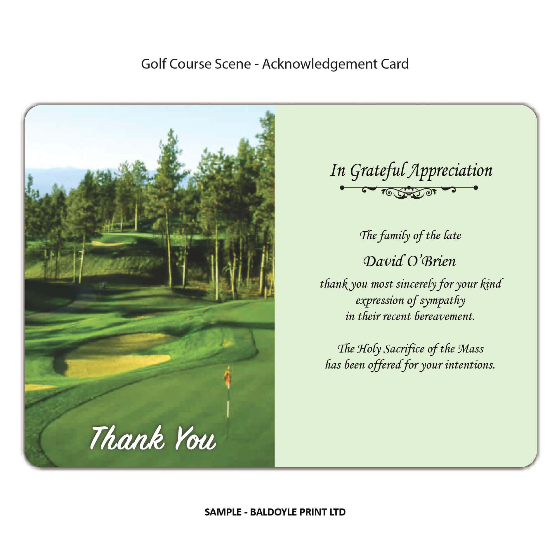 Golf Course Scene Acknowledgement Card