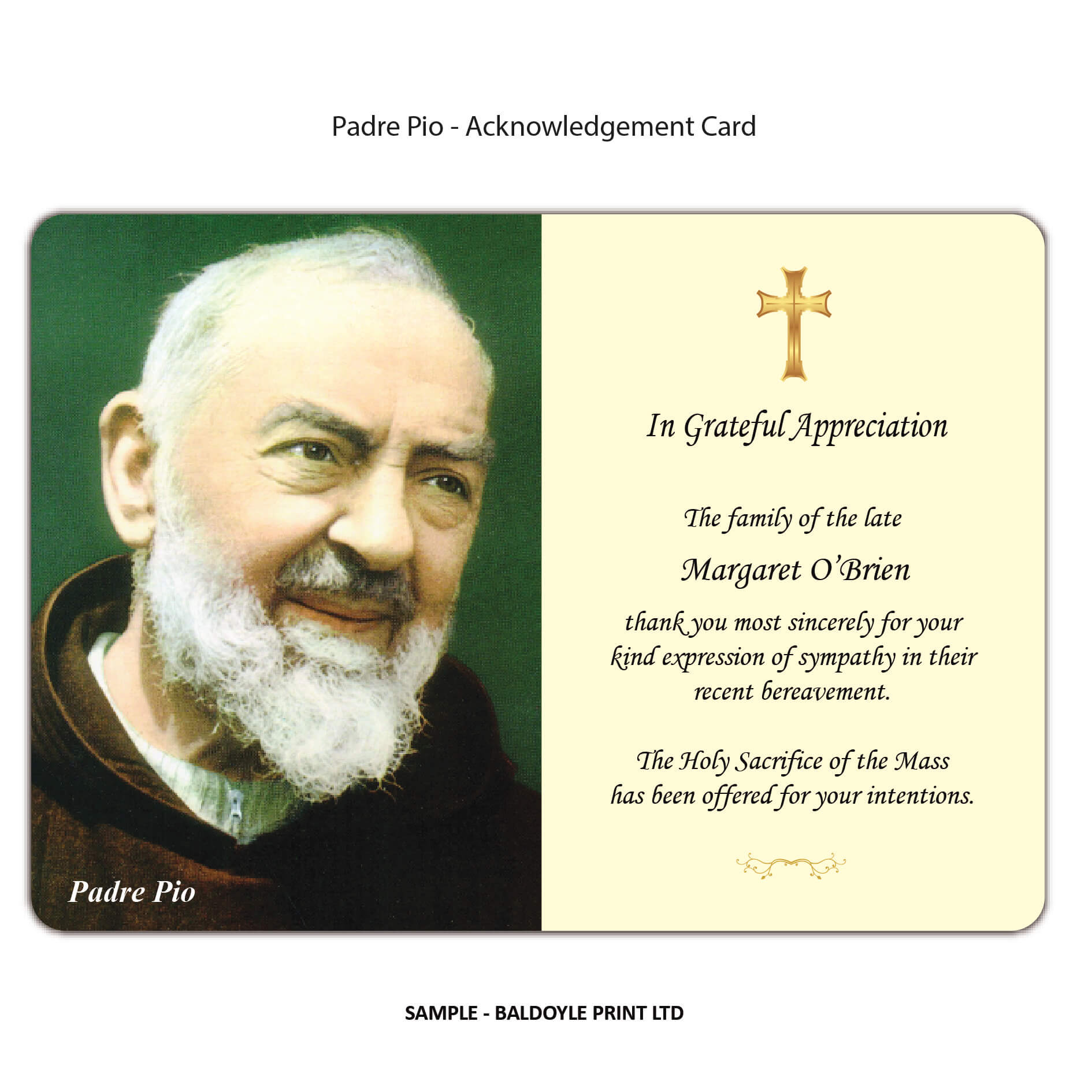 Padre Pio Acknowledgement Card